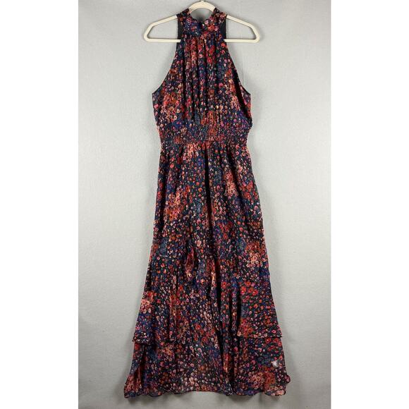 Fore Floral Chiffon Maxi Dress Women Large Halter Neck Smocked Romantic Flowy - Picture 1 of 16